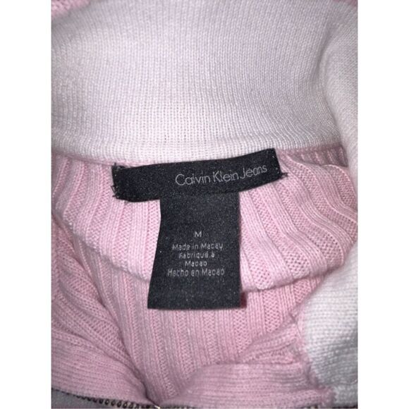 Calvin Klein Jeans Womens Size M Knit Ribbed Sweater 1/4 Zip Pink - Picture 3 of 4